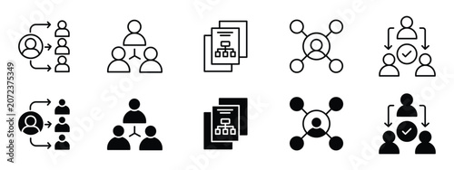 Photos Delegation Icon Set Vector Team Assignment Authority Management Symbols