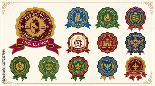 Bild auf Leinwand Collection of various award badges and seals.
