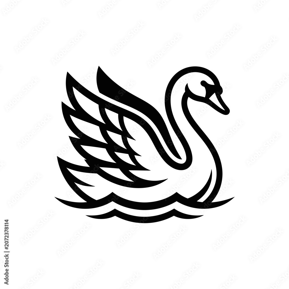 Fototapeta premium Elegant Black Swan Icon, Vector Silhouette on White Background, Water Symbol