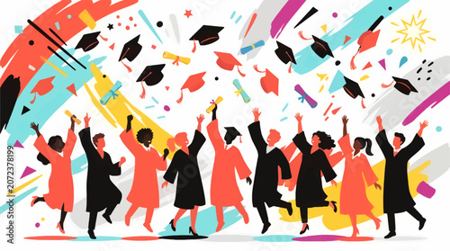 Canvastavla Diverse Graduating Students in Academic Regalia Celebrating with Caps and Diplom