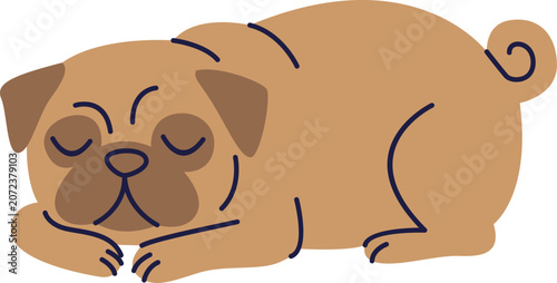 Cute Sleeping Pug Dog Flat Vector Illustration Isolated on White