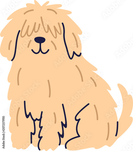 Cute Shaggy Dog Illustration, Fluffy Goldendoodle or Sheepdog Vector Character