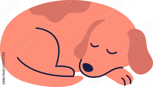 Cute Sleeping Dog Curled Up Flat Vector Illustration