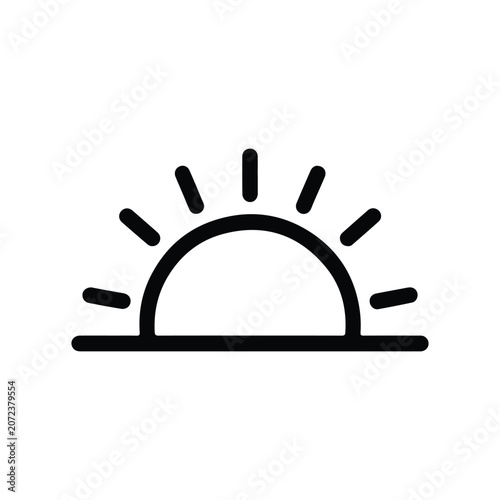 A sunrise icon depicting the sun rising over the horizon, symbolizing a new day and fresh beginnings. Vector