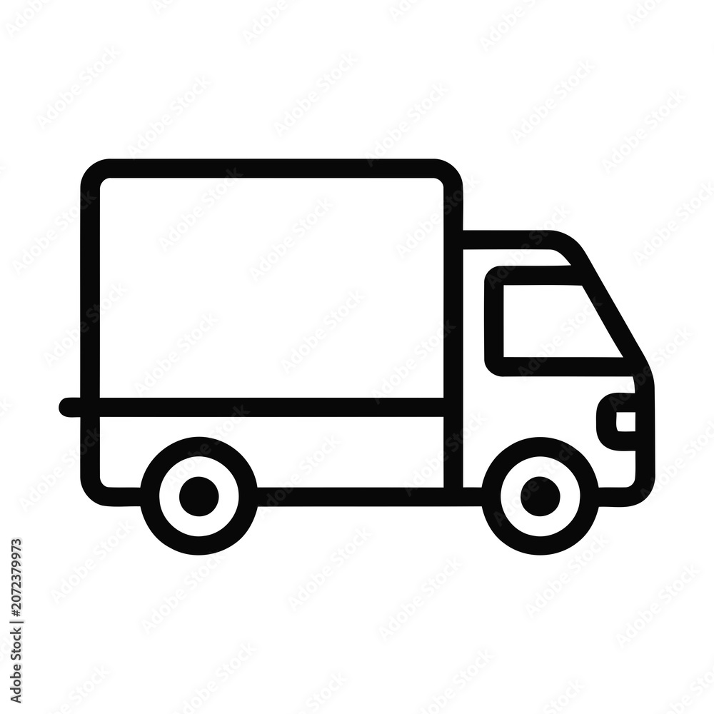 Fototapeta premium Simple Black Outline Icon of a Delivery Truck in Motion Conceptualizing Transportation