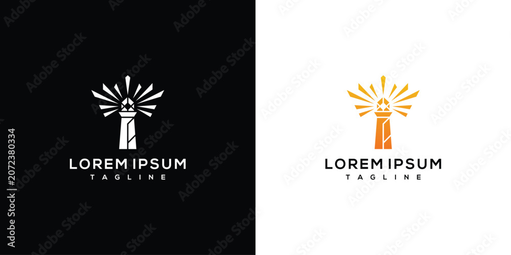 Naklejka premium Lighthouse Logo with Light Beams