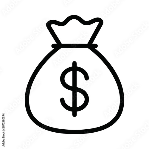 Outline Handdrawn Money Bag with Dollar Sign Icon for Finance and Wealth