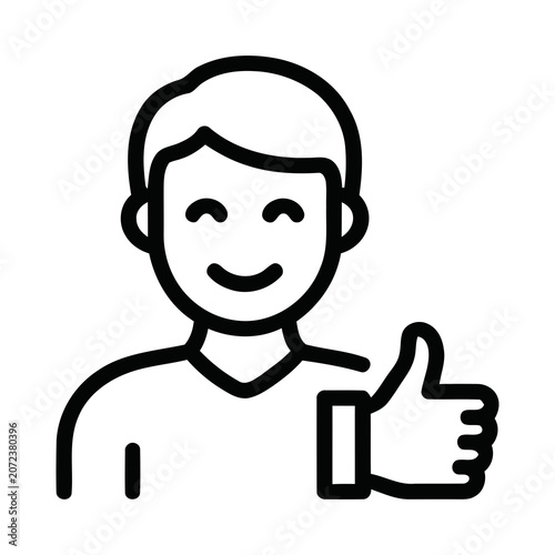 Line Art Icon of a Happy Man Showing a Thumbs Up Gesture of Approval and Success