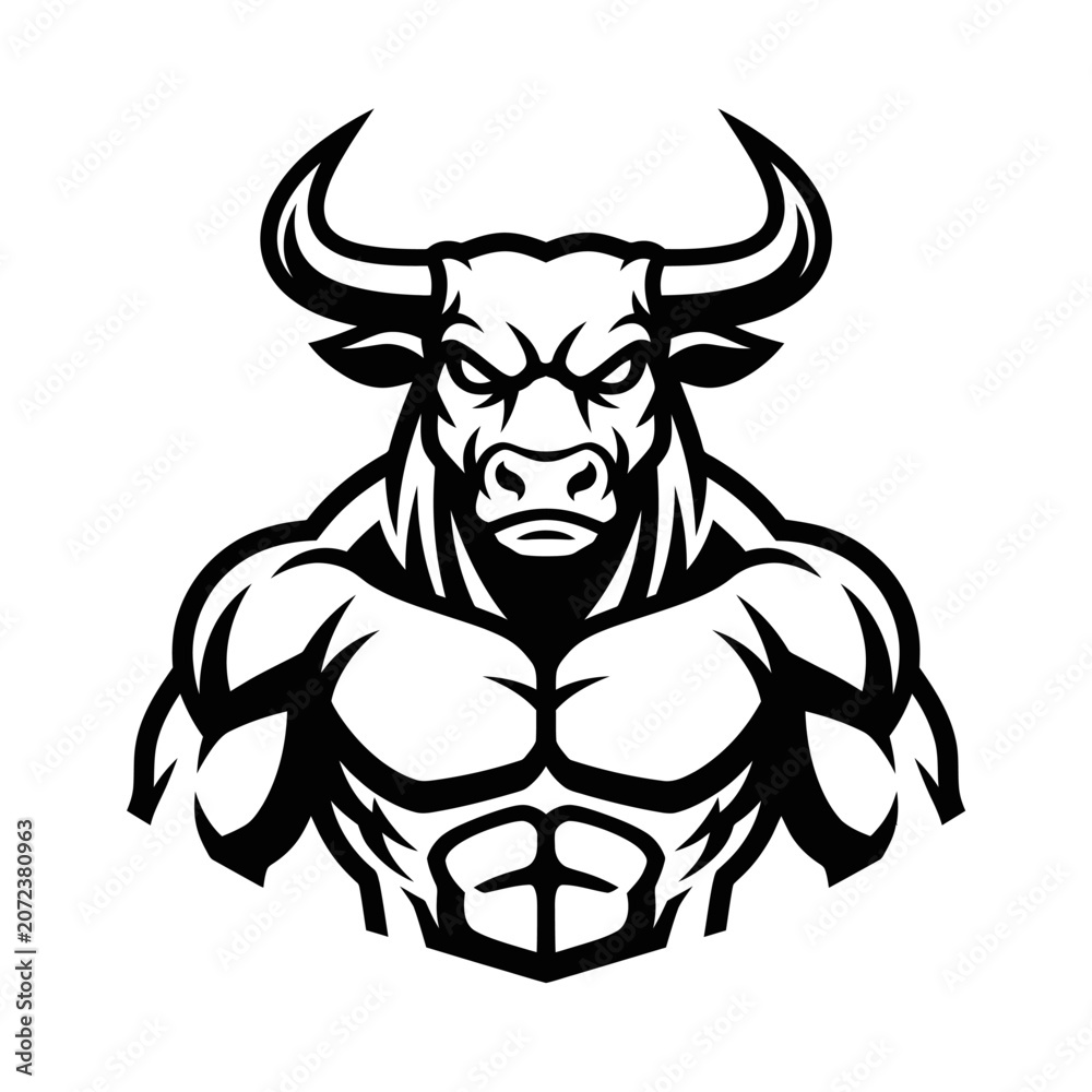 Fototapeta premium Powerful Muscular Bull Mascot Logo, Aggressive Animal Silhouette
