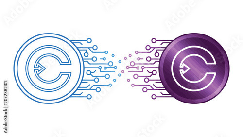 Digital currency exchange and blockchain network connection vector icon set for decentralized finance and encrypted data transfer technology