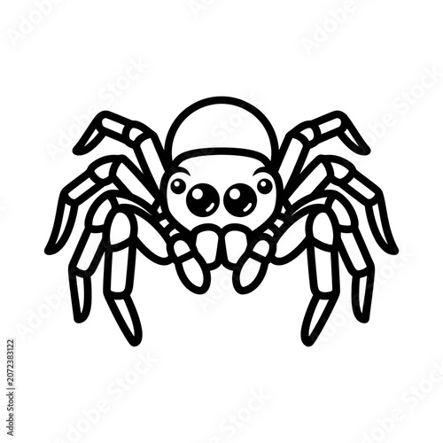 Cute Cartoon Spider Icon Vector Illustration, Simple Black and White Drawing