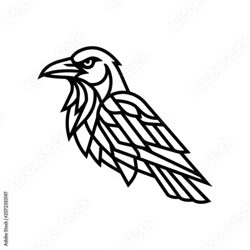 Stylized Raven Icon, Geometric Bird Silhouette, Tribal Design, Vector Art