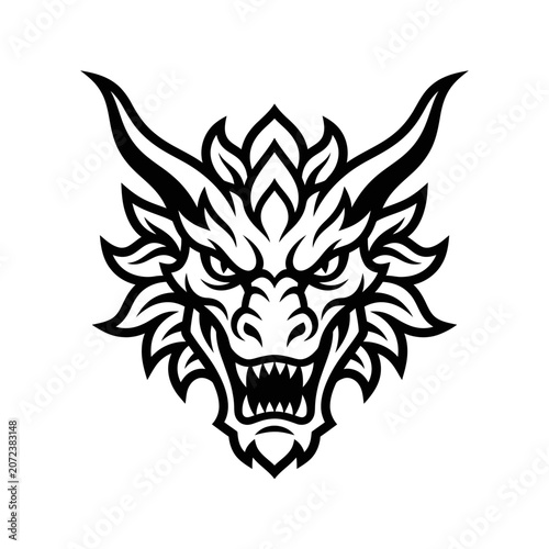 Fierce Dragon Head Mascot Logo Black and White Graphic