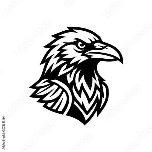 Stylized Eagle Head Logo, Fierce Bird of Prey, Tribal Art Style, Black and White