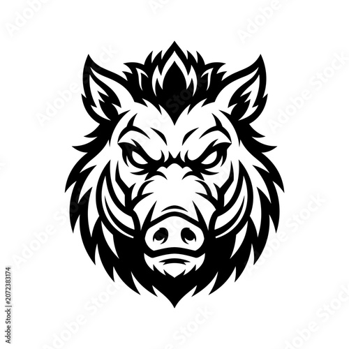 Aggressive Boar Head Silhouette, Wild Animal Mascot, Fierce Face