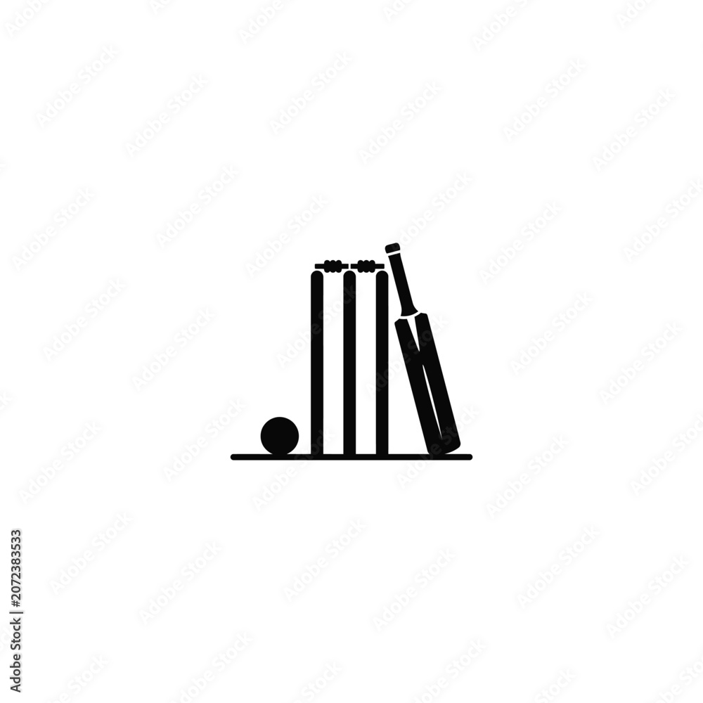 Obraz premium Cricket bats and ball on a flat surface with stumps