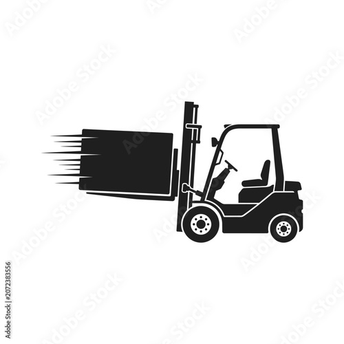 Obraz na płótnie A forklift swiftly transports a large box across the warehouse floor