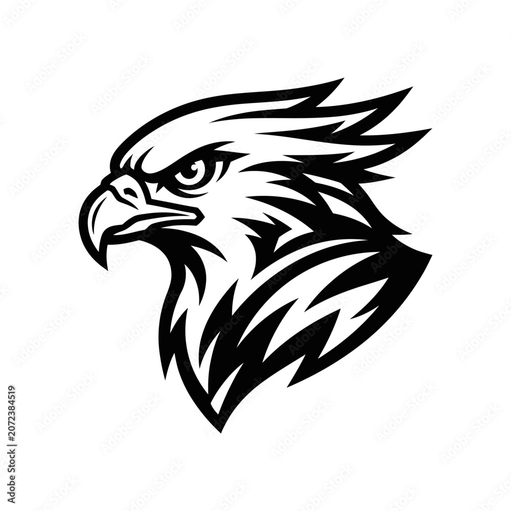 Fototapeta premium Stylized Eagle Head Silhouette, Black and White Graphic Design