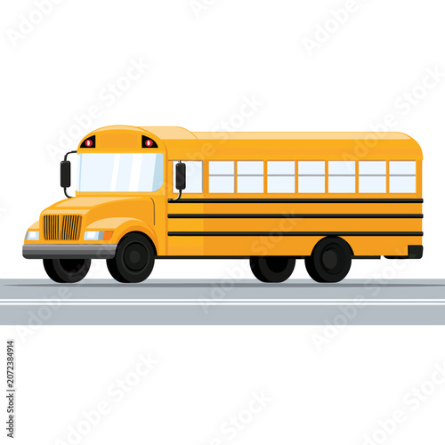 Yellow school bus driving on a road