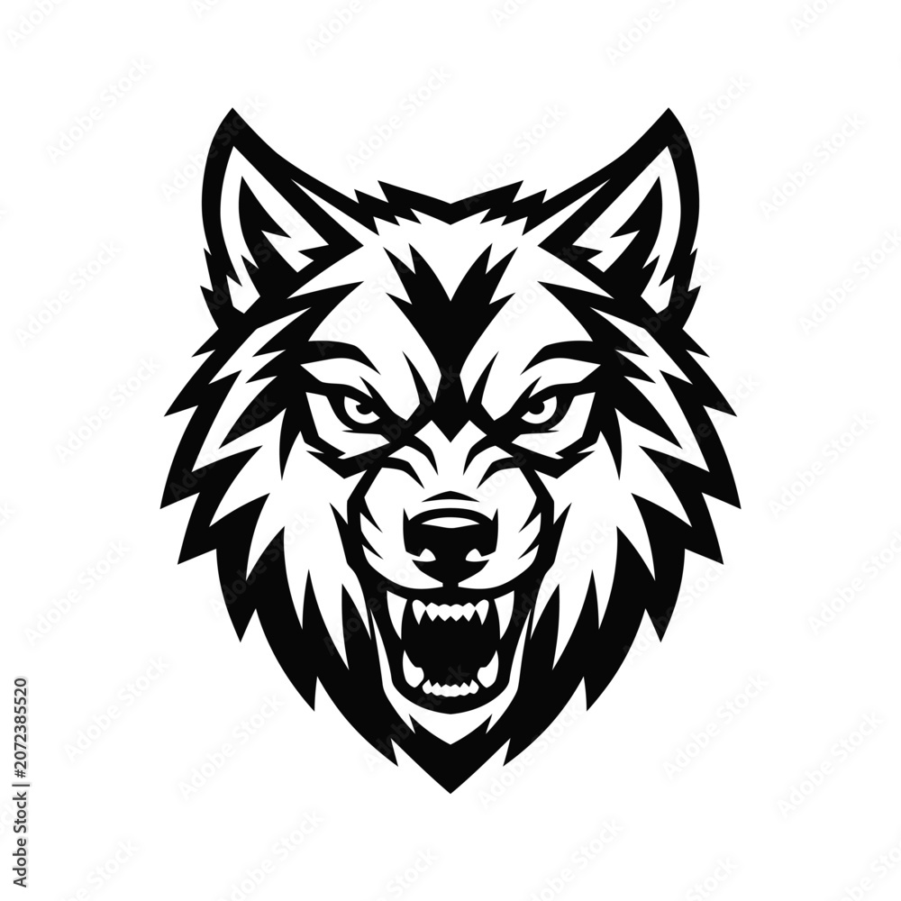Fototapeta premium Aggressive Wolf Head Emblem, Fierce Predator Face, Wild Animal Mascot Logo
