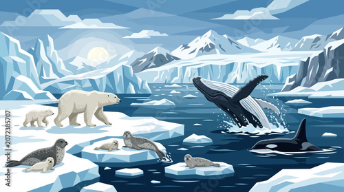 фотографія Polar bear on drifting iceberg in Antarctica surrounded by icy ocean snow glacie