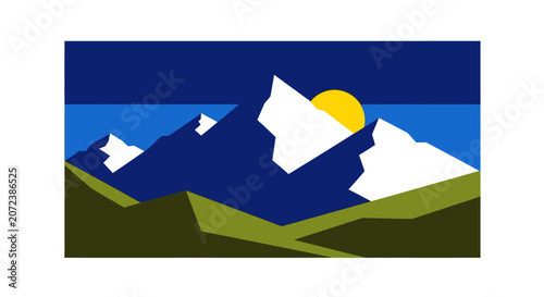 Snowy Mountain Landscape at Sunrise.