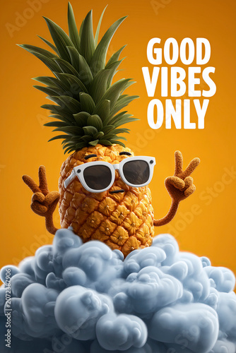 Good Vibes Only Pineapple with Sunglasses and Peace Sign