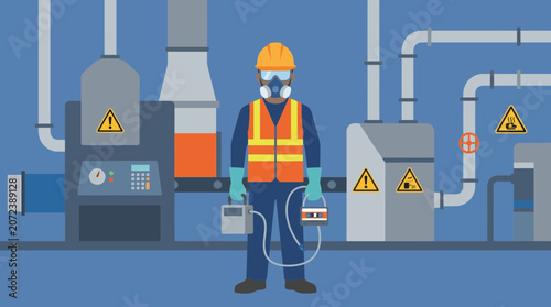 Konstfotografi Industrial Hygienist Collecting Air Sample in Factory Environment