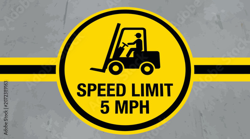 Obraz na płótnie Forklift Speed Limit Sign on Warehouse Floor Yellow and Black