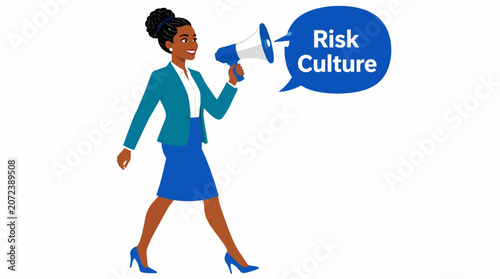 Businesswoman holding risk culture megaphone illustration.