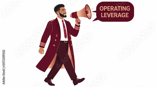 Businessman using megaphone for operating leverage concept.