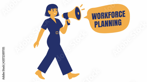 Woman with megaphone announcing workforce planning.