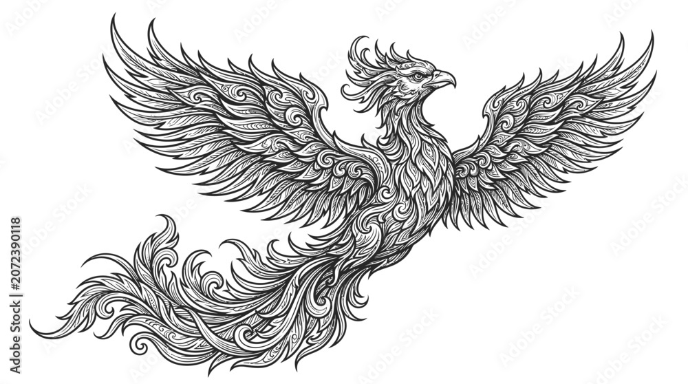 Fototapeta premium Majestic phoenix bird with intricate ornamental wing patterns