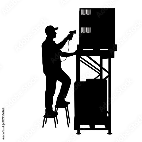 Warehouse employee scanning barcodes on boxes for inventory