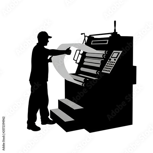 Printing press operator managing a large production machine