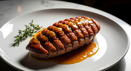 Gourmet Duck Breast with Orange Glaze and Rosemary Garnish