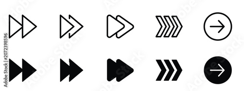 Photography Fast Forward Icon Set, Media Quick Advance and Speed Skipping Controller Vector
