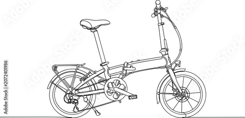 Line Art Drawing of a Folding Bicycle on White Background