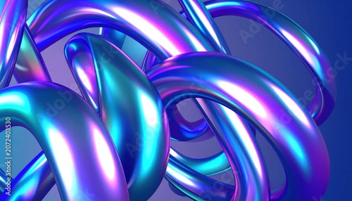 Iridescent blue and purple metallic 3D abstract loops.