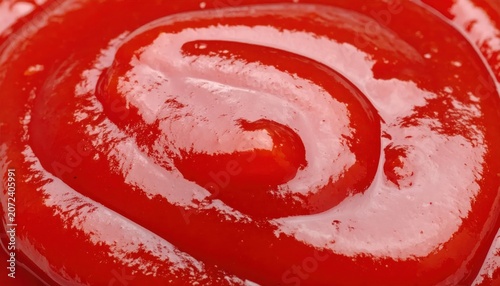 Rich red tomato sauce swirl close up view.