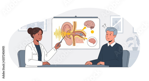 Doctor explains ear anatomy and brain connection to patient