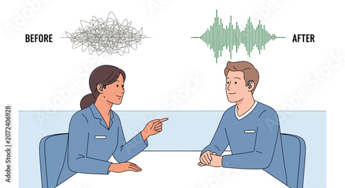 Hearing Aid Before After Sound Wave Illustration