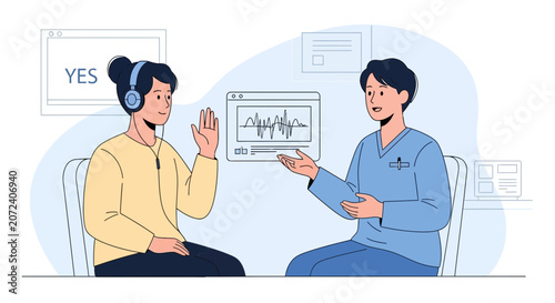 Hearing Test: Audiologist Examining Patient with Headphones