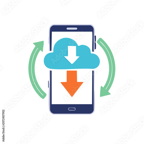 Smartphone with cloud and sync arrows vector illustration