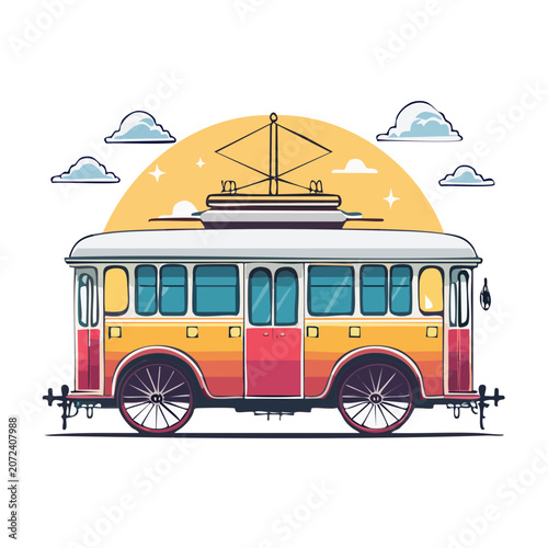 Vintage Tram Flat Vector Illustration