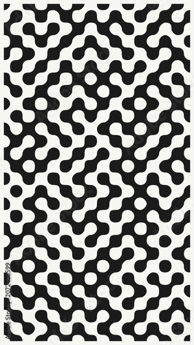 Retro organic shapes pattern in black and white, vertical background