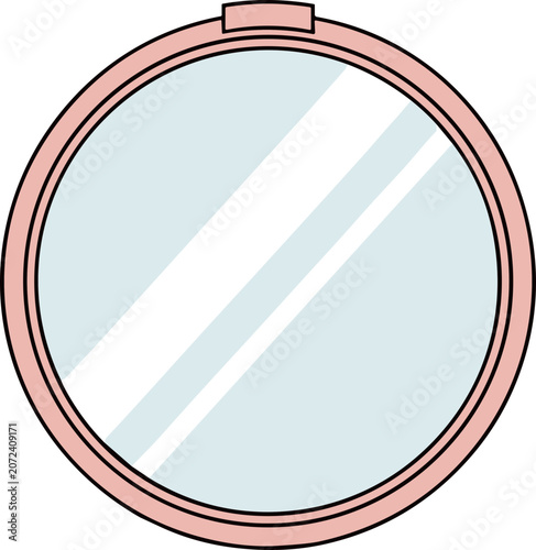 Pink Round Mirror with Reflection - Simple Flat Design