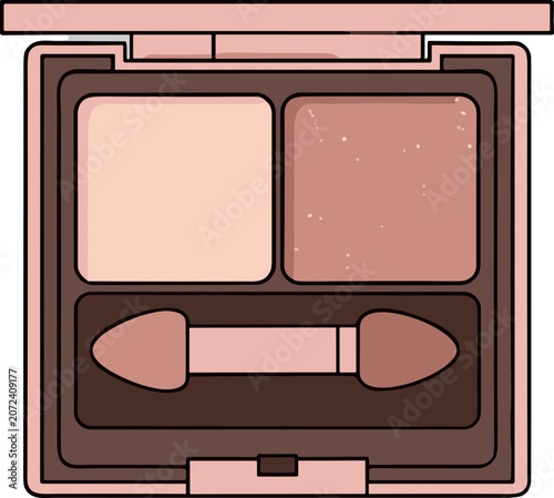 Cosmetic Eyeshadow Palette with Applicator, Neutral Shades, Beauty Product Illustration
