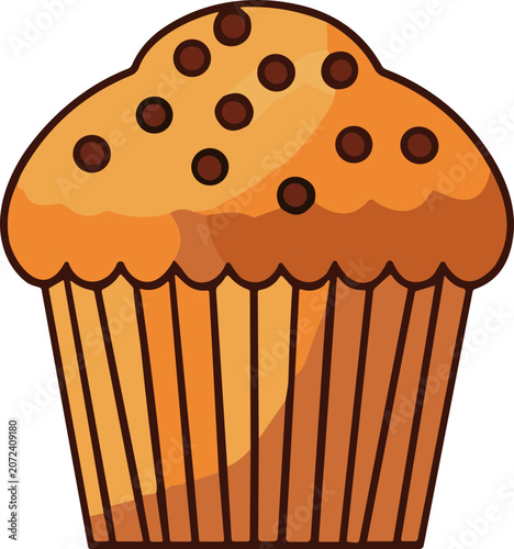 Chocolate Chip Muffin Illustration - Baked Goods Vector Art