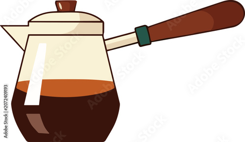 Vintage Turkish Coffee Pot with Wooden Handle